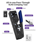 Front view of RJ45 Crimp Tool Kit For Pass-Through Ethernet Connectors Cat7 Cat6a Cat6 Cat5e Cat5 highlighting features.