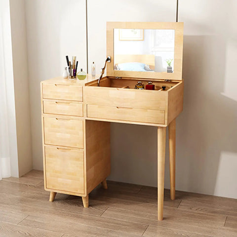 4 Pack Solid Wood Furniture Legs 9.8 Inch Replacement Legs For Desk, shown on a wooden cabinet with mirror