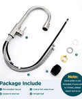 Pull Down Sprayer Kitchen Faucet in Brushed Nickel High Arc Design with installation parts displayed