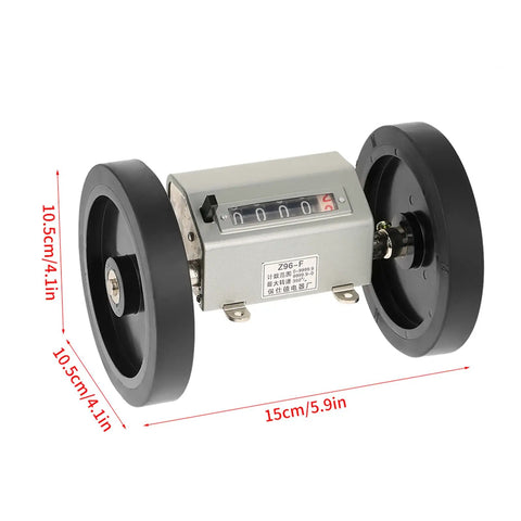 Heavy Duty Metal Rope And Cable Length Counter Featuring Hella Sturdy Rolling Wheel And Dead On Five Digit Readout For Snappy Industrial Measurements And Effortless Manual Reset In Sleek Grey Finish
