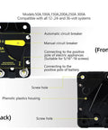 Manual Reset Circuit Breaker 300A High Amperage Switch For Truck Boat Trolling Motor Car Stereo Systems Solar Panels Battery Backup And RV Power Distribution Blocks Rig Ready, front and back view, phenolic plastics housing.
