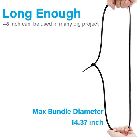 Beefy Heavy Duty Outdoor Zip Ties 48 Inch Long 175 Pound Tensile Strength 12 Pack Premium Black PA66 Nylon Weatherproof Cable Ties