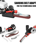 Kick Up Some Dust With This Quick Swap Angle Grinder To Belt Sander Adapter Fits 100 115 And 125 Millimeter Discs With Six Speed Switch Lock One Eighty Pivot And Sure Grip Handle mounted on a 115mm angle grinder.
