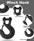 Beefed Up Forged Alloy Steel Clevis Slip Hook With Safety Latch For Heavy Duty Winch And Tow Chains One Quarter Inch 11900 Pound Load Capacity Matte Black Finish Ideal For Truck Trailer Ropes And Cables, close-up with solid keeper pin and safety latch features