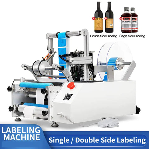 Automatic Round Bottle Labeling Machine Is A No Sweat Double Side Sticker Applicator That Works Like A Champ For Fast Beverage Packaging Up To 150 Mm Diameter with visible labels and controls.