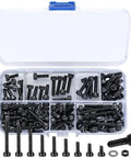 Heavy Duty Carbon Steel Hex Socket Head Cap Screws Kit 186 Piece Set With Nuts And Washers Black Finish For General Machinery And Home Repairs Q235 Level Four Point Eight Grade Tough As Nails Fasteners, assorted bolts in case