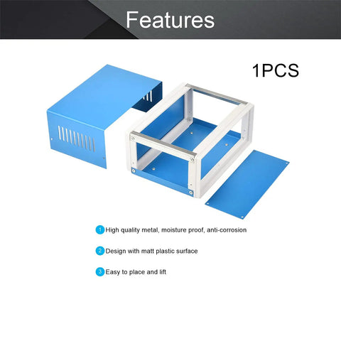 Heavy Duty Blue Metal Enclosure Box Built Tough For Diy Electronics Projects And Custom Circuit Housing With Zero Fuss Assembly And Scratch Resistant Finish, showing parts.