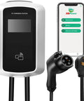 Level 2 EV Charger 48 Amp Smart Display WiFi Enabled J1772 Connector Nema 14-50 Plug with 16 Ft Cable and smartphone.