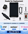 Eight Inch Rugged Android Tablet Built Tough For Warehouse Logistics Crews shown with charger, USB-C cable, hand strap, and user manual.