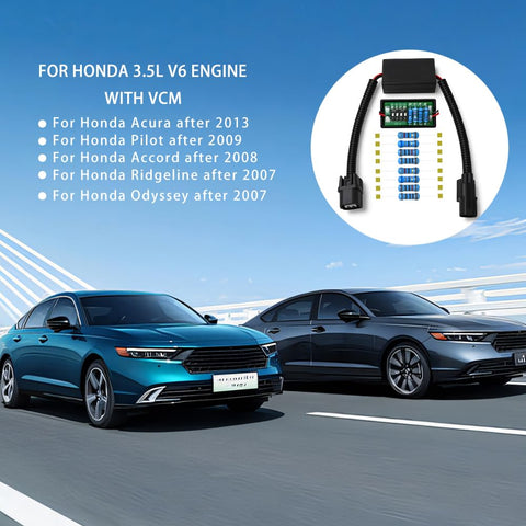 VCM Muzzler Harness Disable Kit For 3.5L V6 With VCM, Compatible With Honda Accord 2008 And Up, Visual with cars and kit components