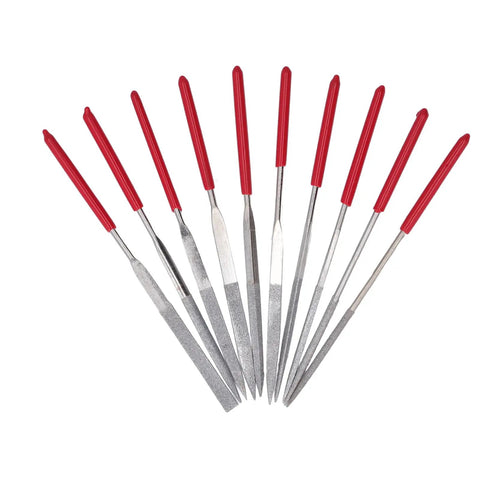 Diamond Needle File Set With Rubber Handles, 10 Pcs 120 Grit Grinding Trimming Files Kit for Woodworking Metalworking Glass Ceramic