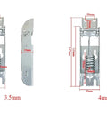 Beefed Up Freezer Door Spring Hinges 4 Pack Top Open Cover Movable, iron construction, 3.5mm and 4mm sizes with measurements