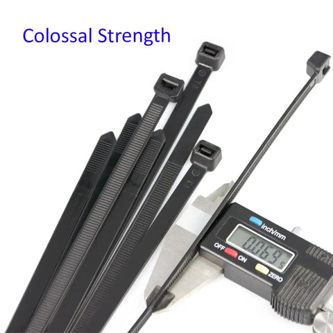 Heavy Duty 26 Inch Cable Zip Ties With Ultra Strong Nylon, 180 Pound Tensile Strength, digital caliper shows width
