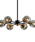 Lit Six Light Black Glass Globe Chandelier For Living Room And Kitchen Island, Large Ceiling Pendant Lighting Fixture, smoke gray globes
