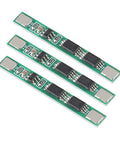 12 Pack 1S 3.7V 4A BMS Protection Board For 18650 Lithium Ion Cells showing three compact protection modules on a green circuit board.