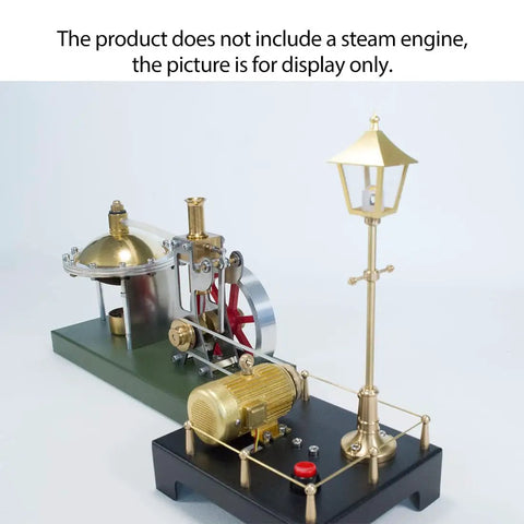 Build Your Own Badass Vertical Steam Engine Model Kit With A Transparent Cylinder Piston And Flywheel Power System Using Full Metal STEM Educational Parts And Rock Solid Spherical Boiler Design For Real Weekend Engineering Joy displayed with brass components and green base.