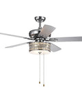 HomeStock Davrin 52-Inch Ceiling Fan with Crystal Drum Lamp and Reversible Silver Wood Blades, Finish viewed from below showing blades and lamp.