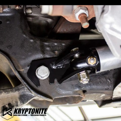 Bolt-On Steering Stabilizer Bracket KRSS15 With Bilstein Damper installed on Silverado Sierra truck, black powder coat finish