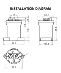 Powerful Heavy Duty 48V DC Contactor And Power Relay Switch installation diagram with dimensions and wiring details.