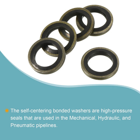 Bonded sealing washers M10; carbon steel outer ring with black nitrile rubber gasket, 15.5x10x2mm, pack of 10