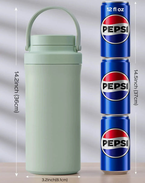 Keep It Crisp On The Fly With This Game Changing 22 Oz Breast Milk Cooler Bottle Packing Two 11 Oz Insulated Vials For Zero Ice All Day Storage Perfect For Busy Moms Demanding Hassle Free Pumping On The Move, shown with dimensions and compared to 12 oz cans.