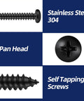 Tough As Nails Number 8 By One Half Pan Head Self Tapping Screws With Black Oxide Coating 304 Stainless Steel Fasteners for wood works.