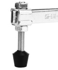 Close-up of Two-Piece Long Arm Push Pull Toggle Clamp Set for welding and woodworking jigs and fixtures with vertical fixation.