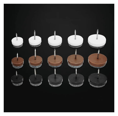 No Fuss Chair Leg Floor Protectors 30 Pack Adjustable Furniture Glides with Thick Felt Caps in various colors and sizes