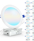 12 Pack 6-Inch LED Recessed Lights With Junction Box, Slim Canless Ceiling Downlights, front view with silver junction box