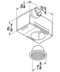 Dimensions diagram of Recessed Light Ventilation Fan With Adjustable Mounting Brackets, 50 Or 80 CFM, Ultra Quiet 0.3 To 2 Sones