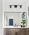 Dope 3-Light Modern Black Vanity Light Fixture With Seeded Glass Shade And Metal Base, 21 Inch Over Mirror Bath Lighting