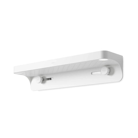 Adjustable Shower Shelf With Clean White Finish Zero Drill Install 72 To 144 Inch Expandable Rack Slick Bathroom Storage Shelf That Lets You Kick Counter Clutter And Keep Your Bathroom Sharp