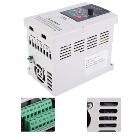 2.2KW 380V VFD Variable Frequency Drive Inverter For 3 Phase Motors Beefy Torque Speed Controller For CNC Spindle Fans Pumps Conveyors And Industrial Equipment Wide 0 To 400Hz Range on white housing