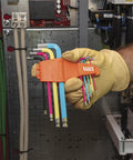 Long Ball End Hex Key Wrench Set With SAE And Metric, L Style, Color Coded Powder Coat, 19 Piece Kit in glove-held view