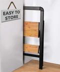 Ultra Lightweight Aluminum 2 Step Folding Step Stool With Handle Compact 8 Pound Ladder In Black And Brown Classic Wood Look No Wood Rot