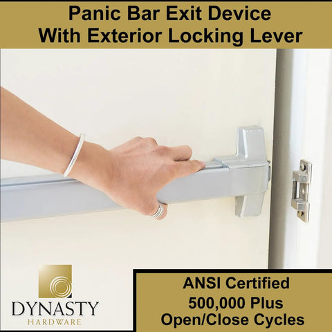 Push Bar Panic Exit Device For Emergency Doors With Exterior Lever Handle, Painted Aluminum, Grade 1 Heavy Duty, ADA Approved For Medium To High Traffic, Reversible Install, Durable And Easy To Use