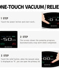 Top Shelf Automatic Vacuum Coffee Canister With Stainless Steel Build Digital Display showing one-touch operation instructions.