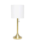 Tapered Fabric Drum Shade Table Lamp In Gold And White With Pull Chain Switch 8 By 8 By 21 Inches Modern Living Room Bedroom Or Office Lighting
