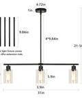 Three Light Modern Chandeliers For Kitchen Island Pendant Lighting adjustable height with wrought iron and glass shade dimensions