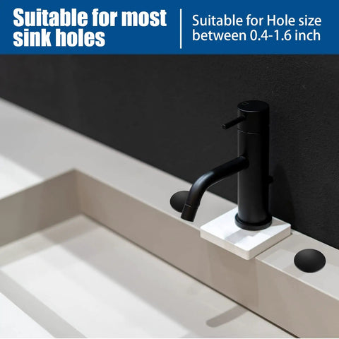Top Notch Black Kitchen Sink Hole Cover Plugs For Standard Counter Drain Openings Two Pack Stainless Steel Swap Pieces near faucet.