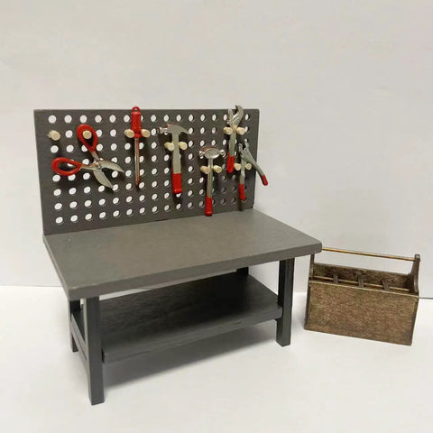 One To Twelve Scale Wooden Dollhouse Workbench With Tools And Accessories For Miniature Dioramas Garage And Garden Furniture Kit