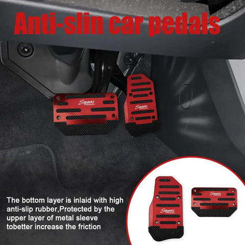 Two Pack Non Slip Car Pedal Covers With Premium Aluminum Alloy Gas And Brake Pedals And Rubber Inserts installed in car
