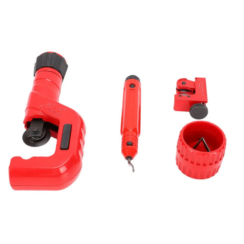 4-Piece Tubing Cutter Kit With Ergonomic Handles And Deburring Tool For Clean Cuts On Copper, Aluminum, Stainless Steel And PVC Pipes