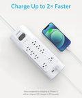 Power Strip Surge Protector With USB, 6 Foot Extension Cord, 8 Outlets And 2 USB Ports, charging iPhone with PowerIQ technology