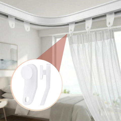 40 Pc Curtain Track Gliders White Plastic Slider Hooks For Window Curtains Easy Glide Lightweight Rail Sliders Traverse Rod Replacement Parts For Kitchen Bedroom And Bathroom, white rail close-up