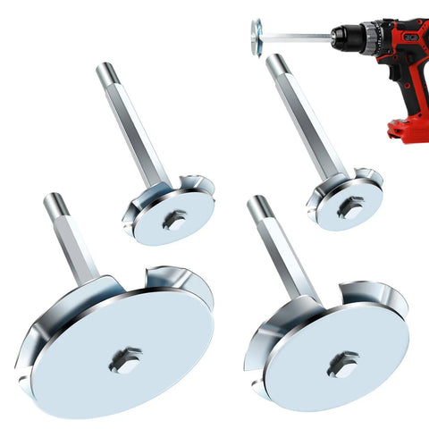 Four Piece PVC Pipe Reamer Set With Socket Saver Heads for Removing SCH 40 From Hub, fits 1/2 in drill, stainless steel reamer heads.