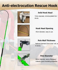 Heavy Duty Extendable High Voltage Insulated Rescue Hook with Telescoping Pole shown in measurements and detail sections