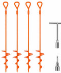 30 Inch Ground Anchor Set Heavy Duty Earth Anchors Screw In Kit With T Handle Hex Wrench For Camping Tents Swing Sets Sheds Trampolines And Securing Animals Pets Or Gear 4 Pack Orange