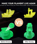 Comparison of 3D prints before and after using Firefly V2.0 3D Filament Dryer Box With Air Circulation, Tuya App Control.