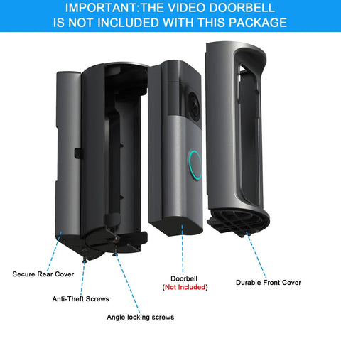 No Sweat Anti Theft Security Cage For Modern Battery Doorbells Featuring Seamless 360 Degree Swivel and Tough Weatherproof Housing, detailed parts view.